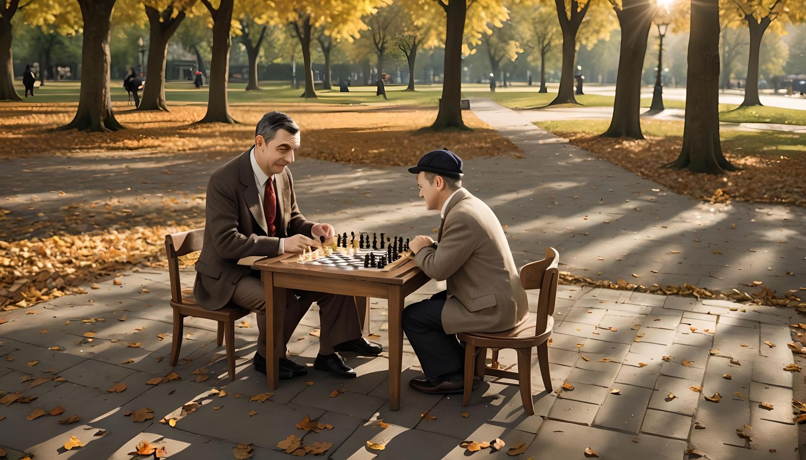 Mr. Bean and Magoo Play Chess in Park