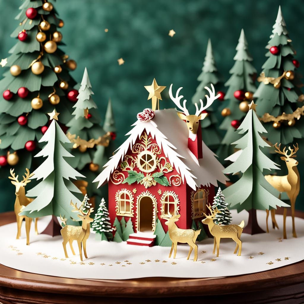 Festive Christmas Table in Victorian Paper Art Style