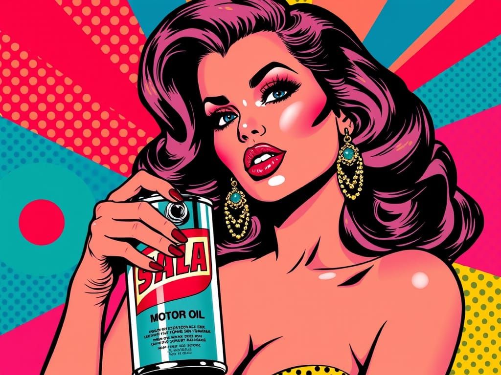 Glamorous Motor Oil Pin-Up in Pop Art Style