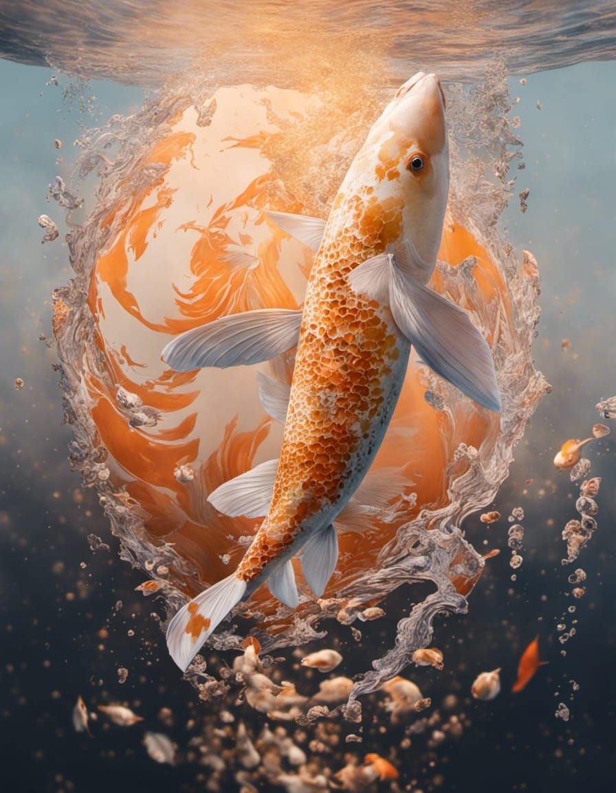Giant Koi Leaping in Golden Hour Light