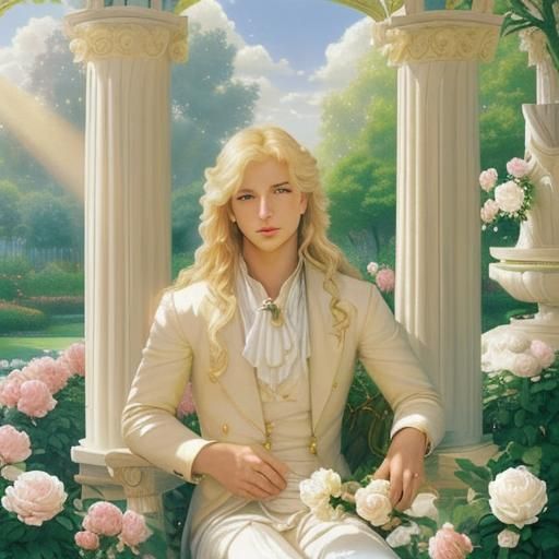 Apollo in Ethereal Garden with Golden Sunlight