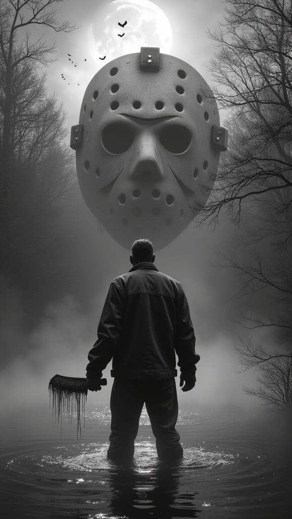 Haunting Slasher Figure in Black and White Horror