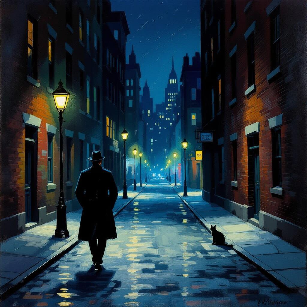 1930s New York Street Scene in Impressionist Style