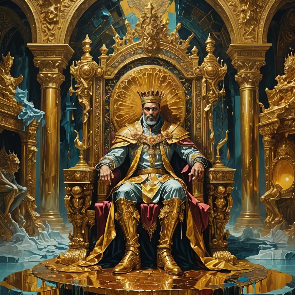 King Darius in Surrealist Chamber as Oil Painting