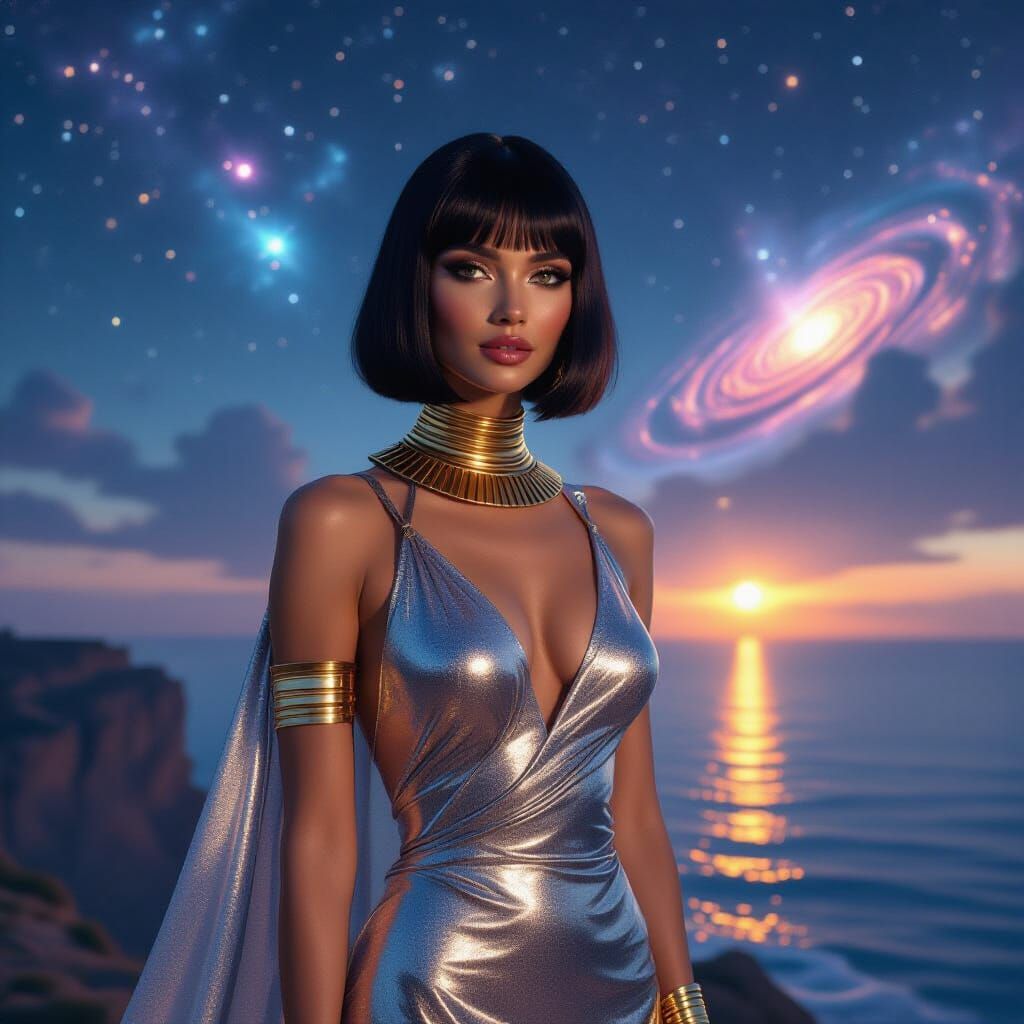 Radiant Loxy Bliss on Cliff Overlooking Cosmic Ocean