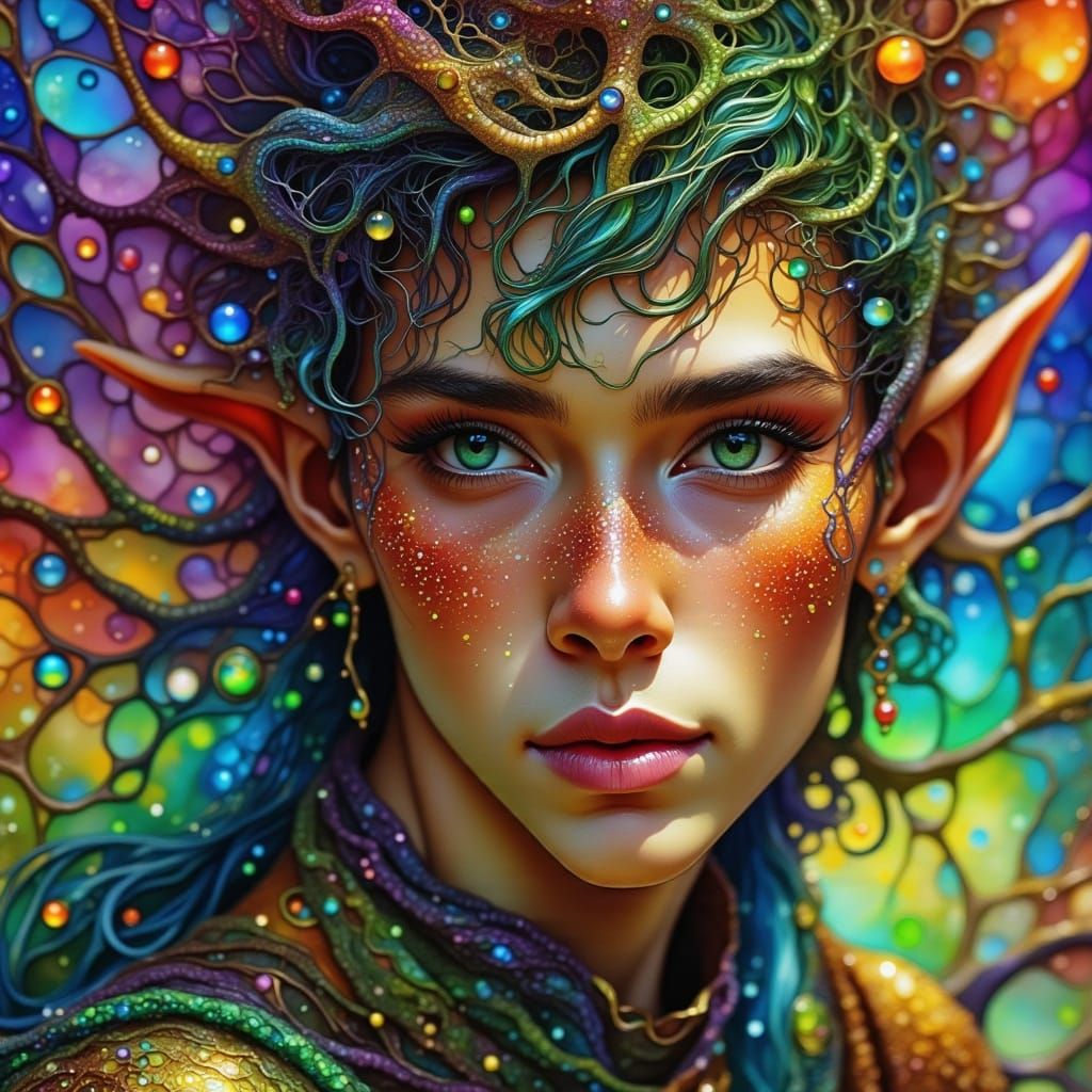 Surreal Elf Portrait in Psychedelic Landscape