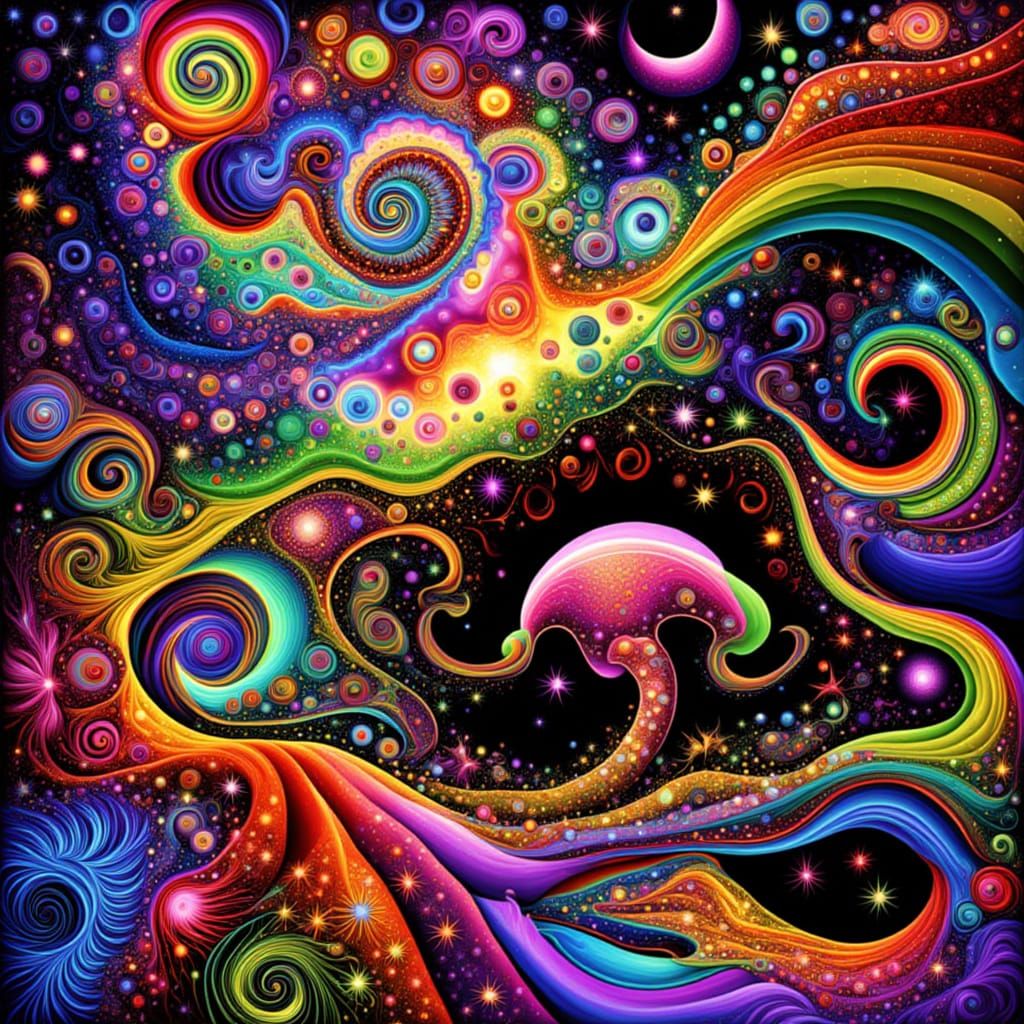 Singing Creature Amidst Abstract Botanical Symphony