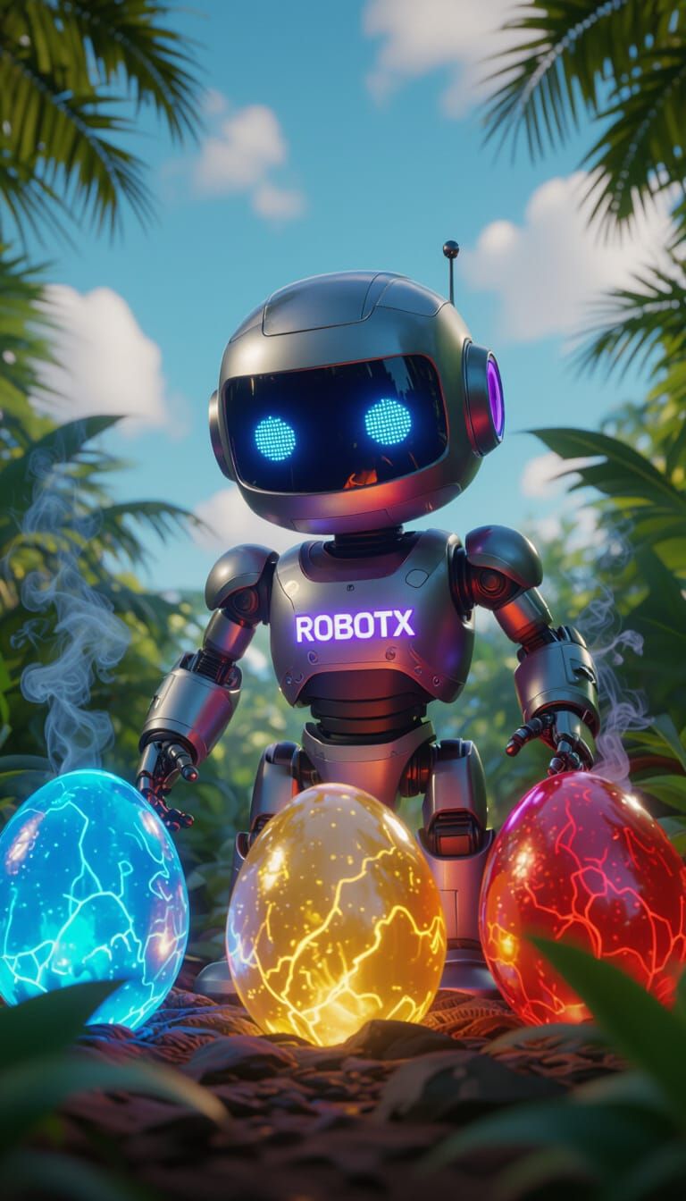 Robot X Discovers Glowing Eggs in Jungle