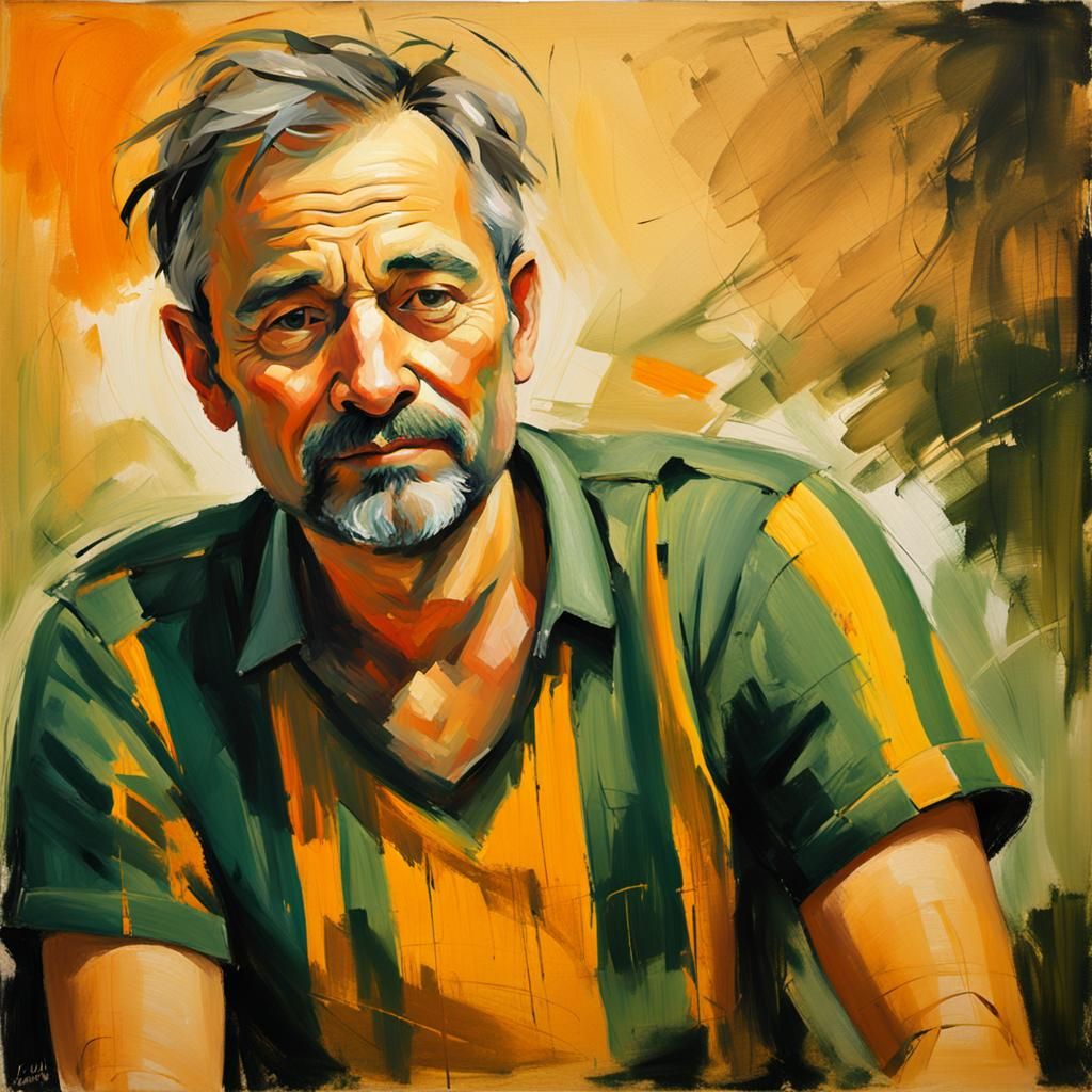 Hopeful Man in Striped Dress: Impressionist Portrait