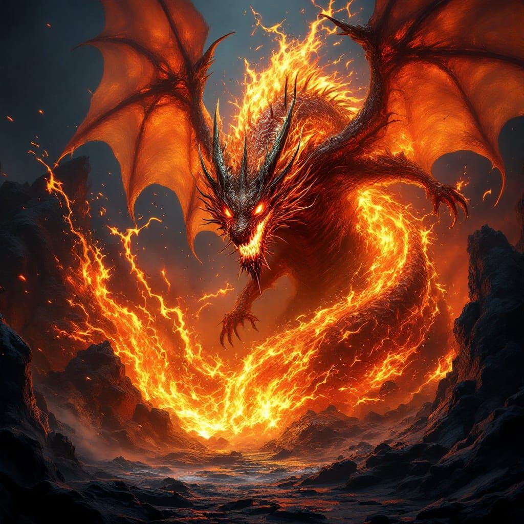 Epic Golden Dragon Unleashes Fury in Hellish Realm