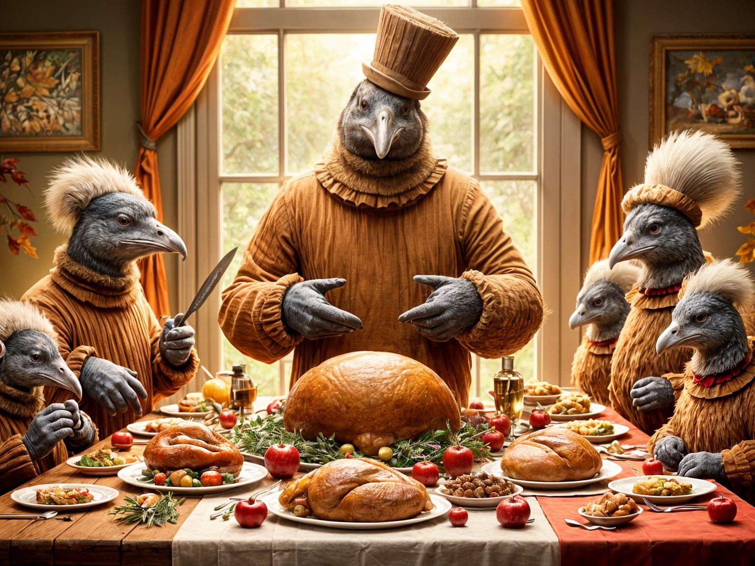 Thanksgiving: Turkeys Carving Human, Fantasy Art