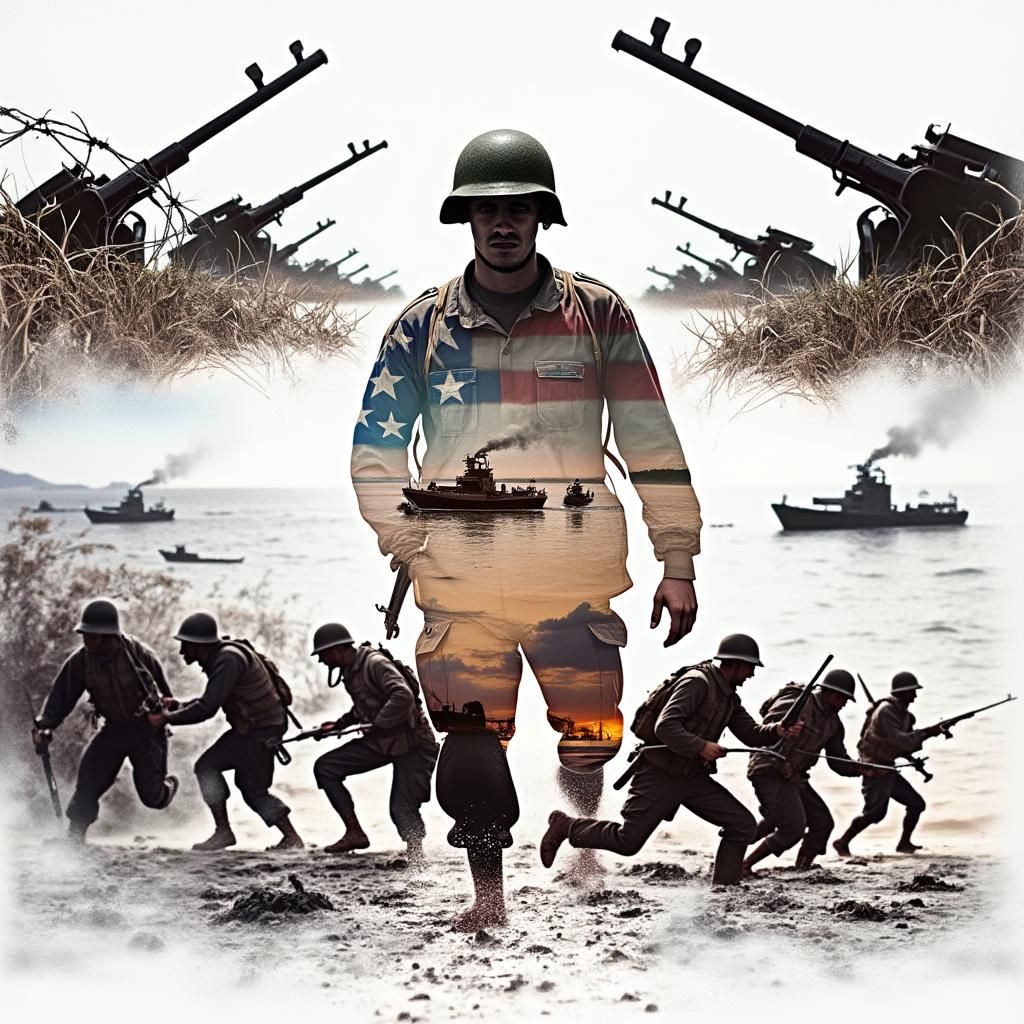 Omaha Beach D-Day Double Exposure Artwork