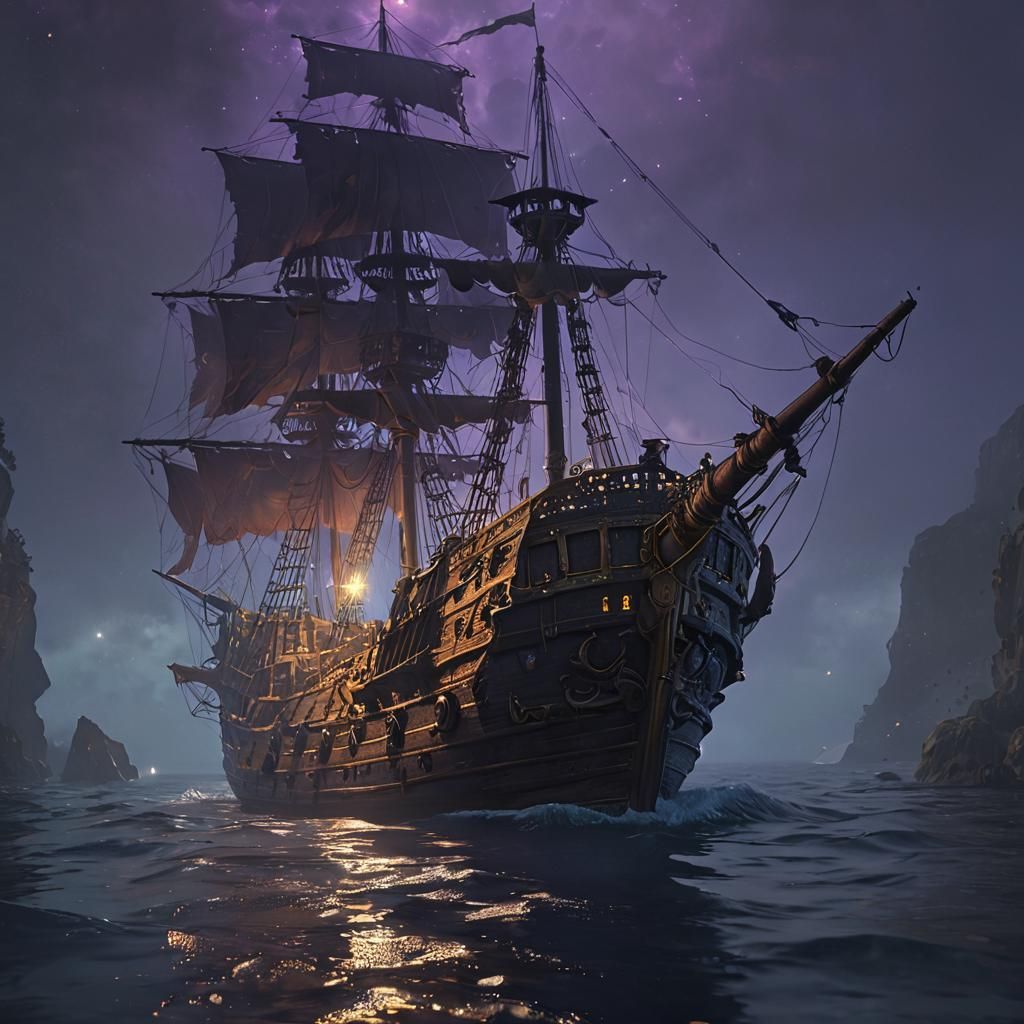 Ghostly Pirate Ship on a Foggy Night