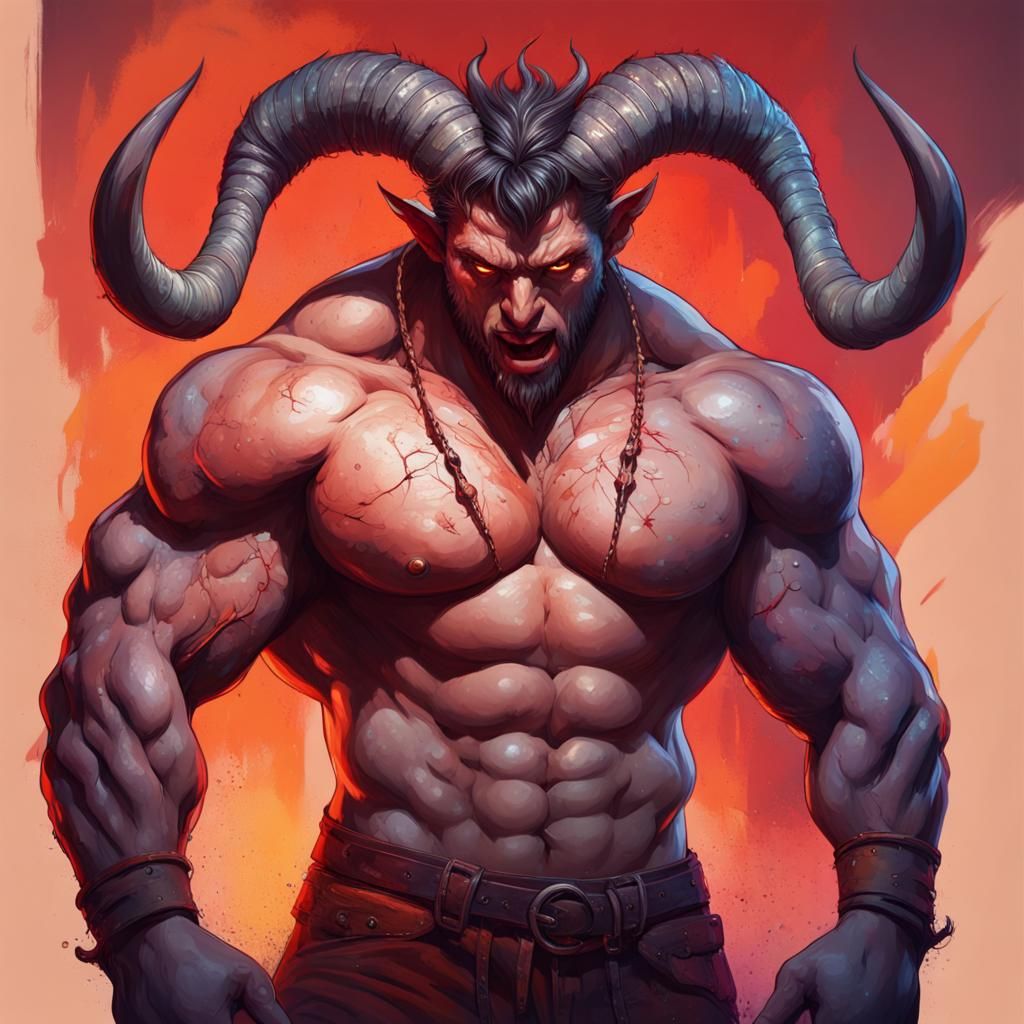 Hyperrealistic Demon with Horns and Angular Features