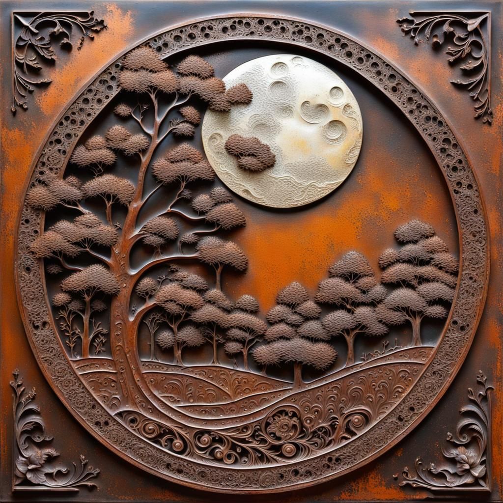 Iron Sculpture of Ornate Impressionist Landscape