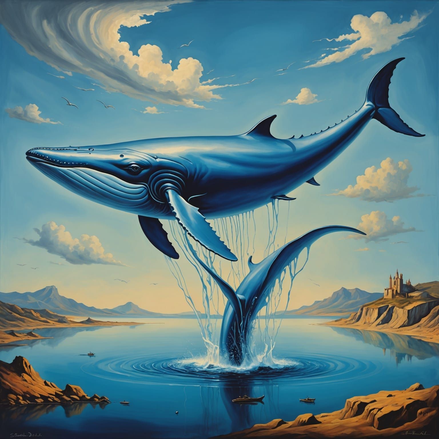 Surreal Blue Whale: A Salvador Dali Inspired Vision