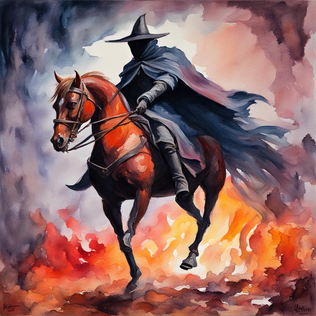 Headless Horseman in Gouache Style Watercolor