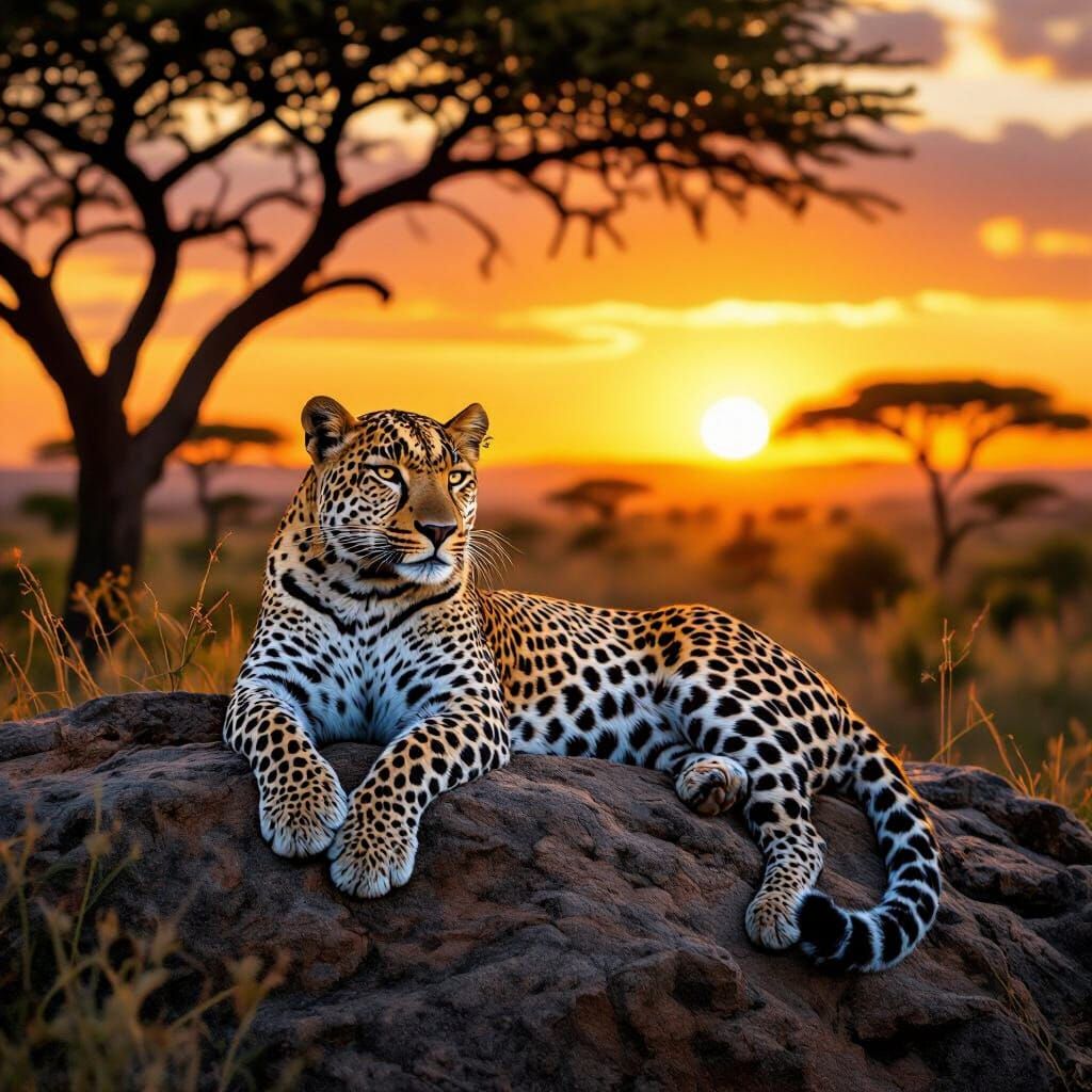 Leopard Lounging at Sunset: Photorealistic National Geograph...