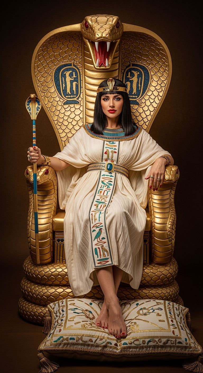 Elegant Egyptian Queen on Golden Cobra Throne