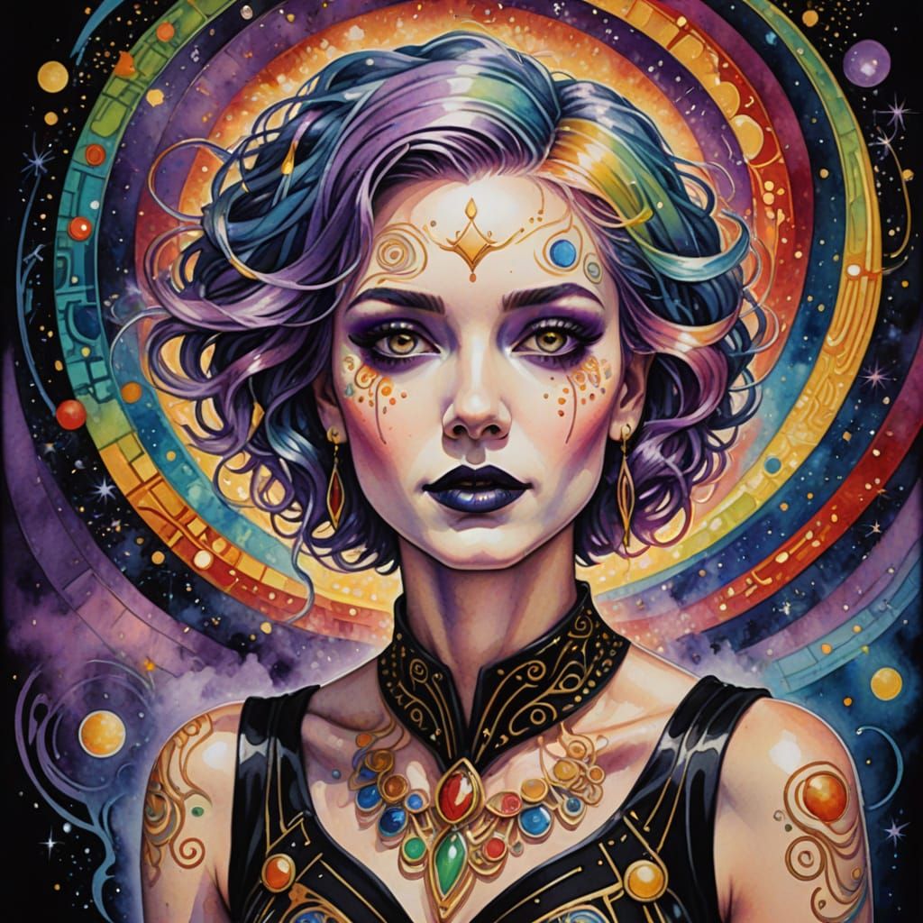 Cosmic Goddess in Vibrant Spotlight