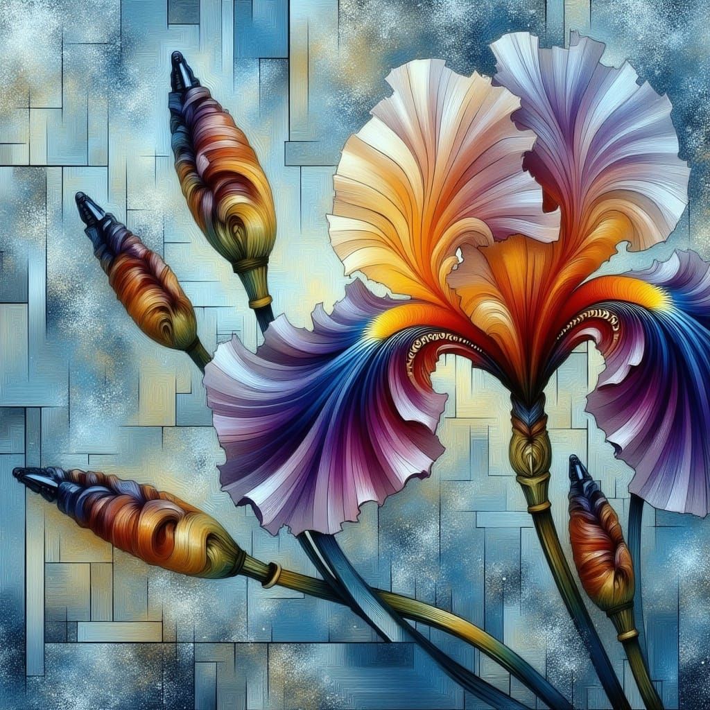 Frosted Glass Window Reveals Iris Flower Pattern