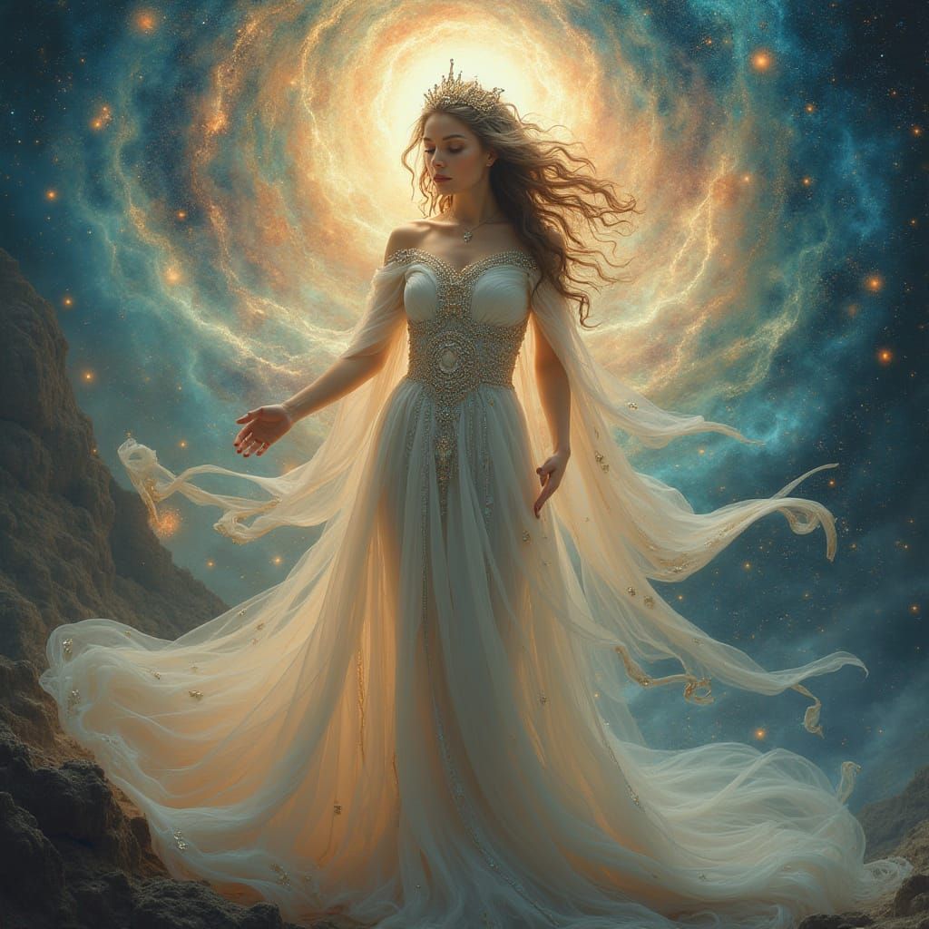 Ethereal Goddess Amidst Cosmic Nebula