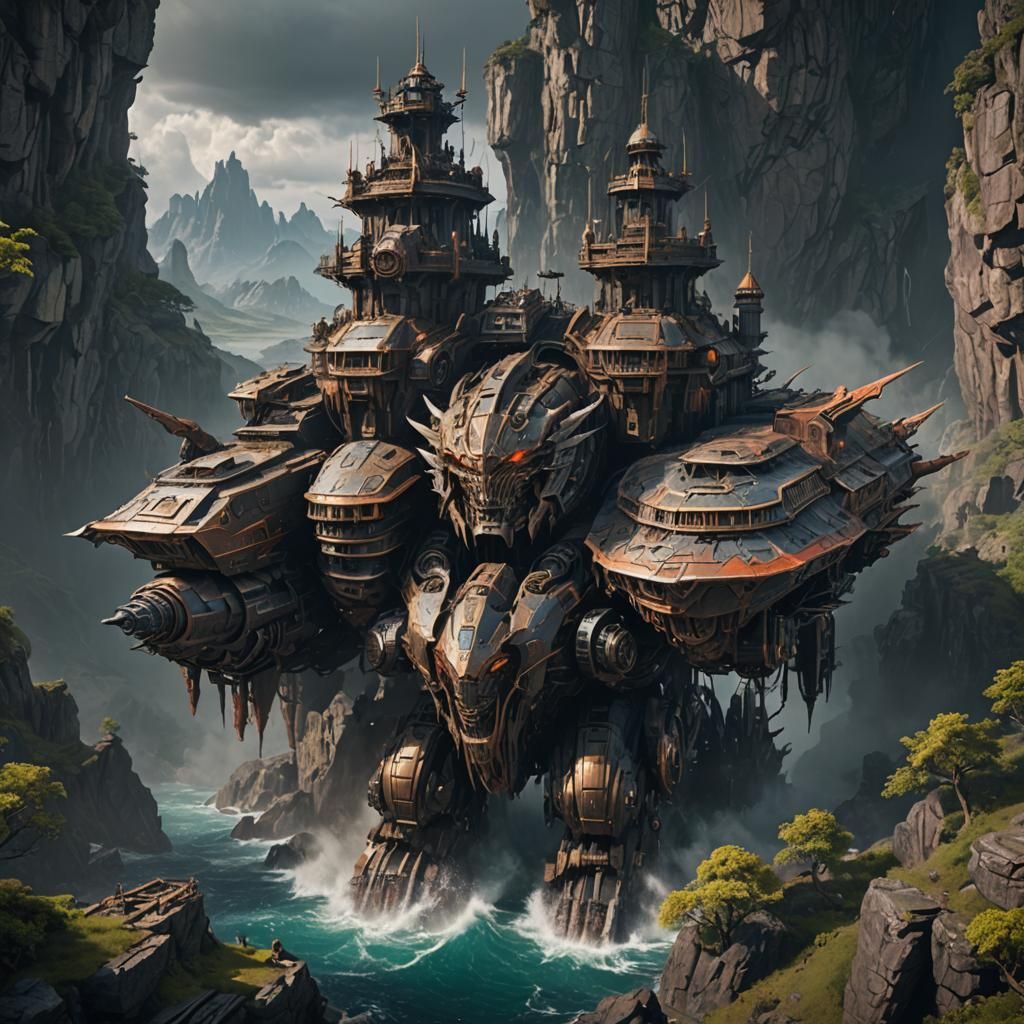 Fantastical Armored Dreadnought in Detailed Matte Painting