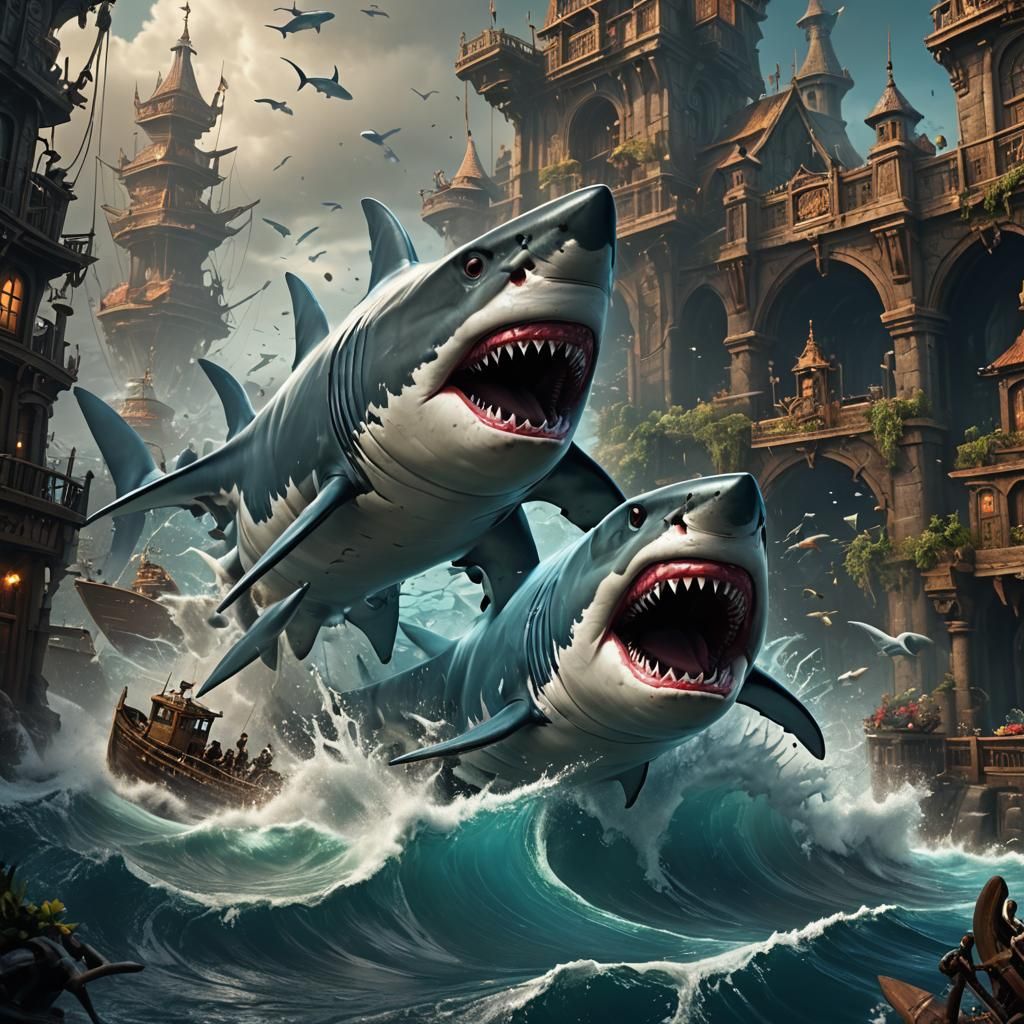 Detailed Shark Attack Matte Painting in 8K