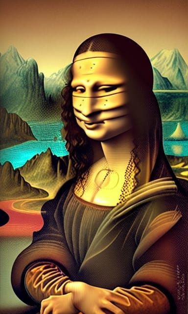 Cyberpunk Mona Lisa with Kitsune Mask