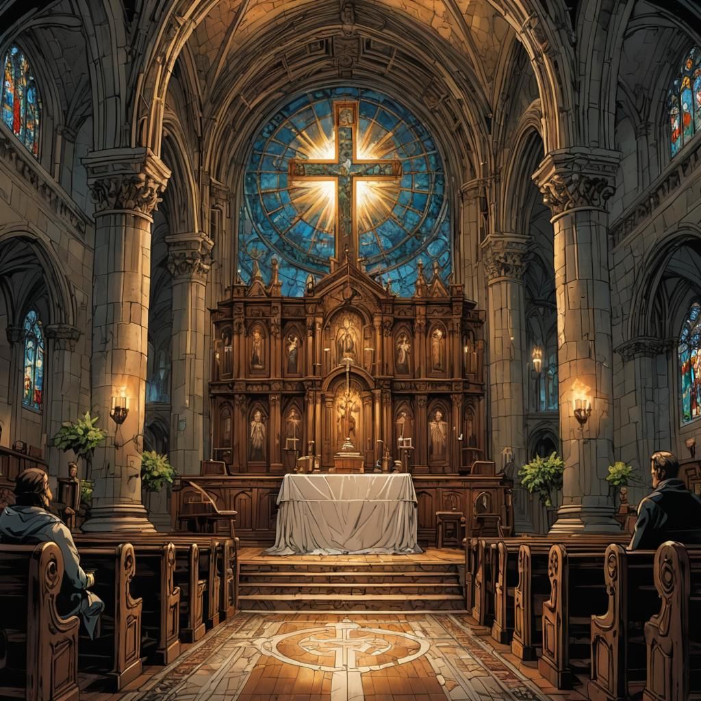 Catholic Church Altar in Comic Book Art Style