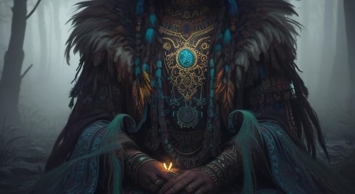 Mystical Medicine Man in Dark Forest: Concept Art