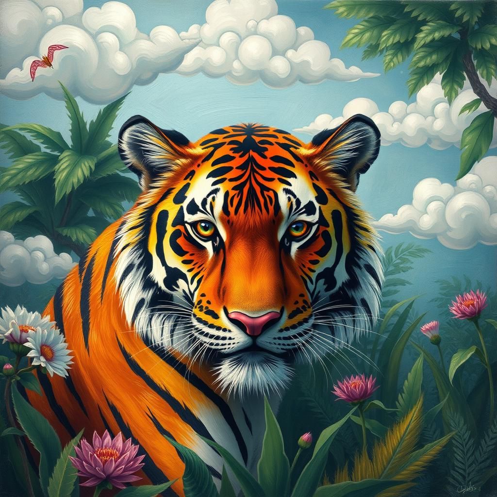 Rainbow Tiger in Jungle, Impressionist Style