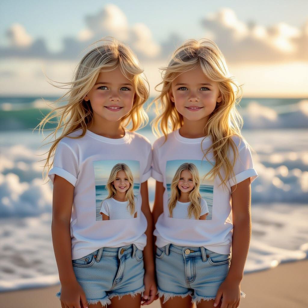 Twin Girls on Beach at Golden Hour
