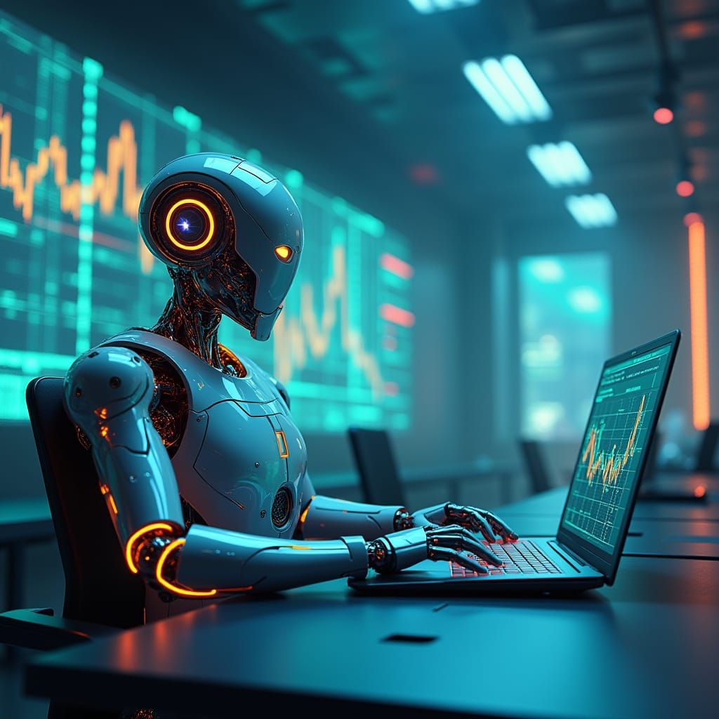 Robot Trader in Futuristic Trading Room