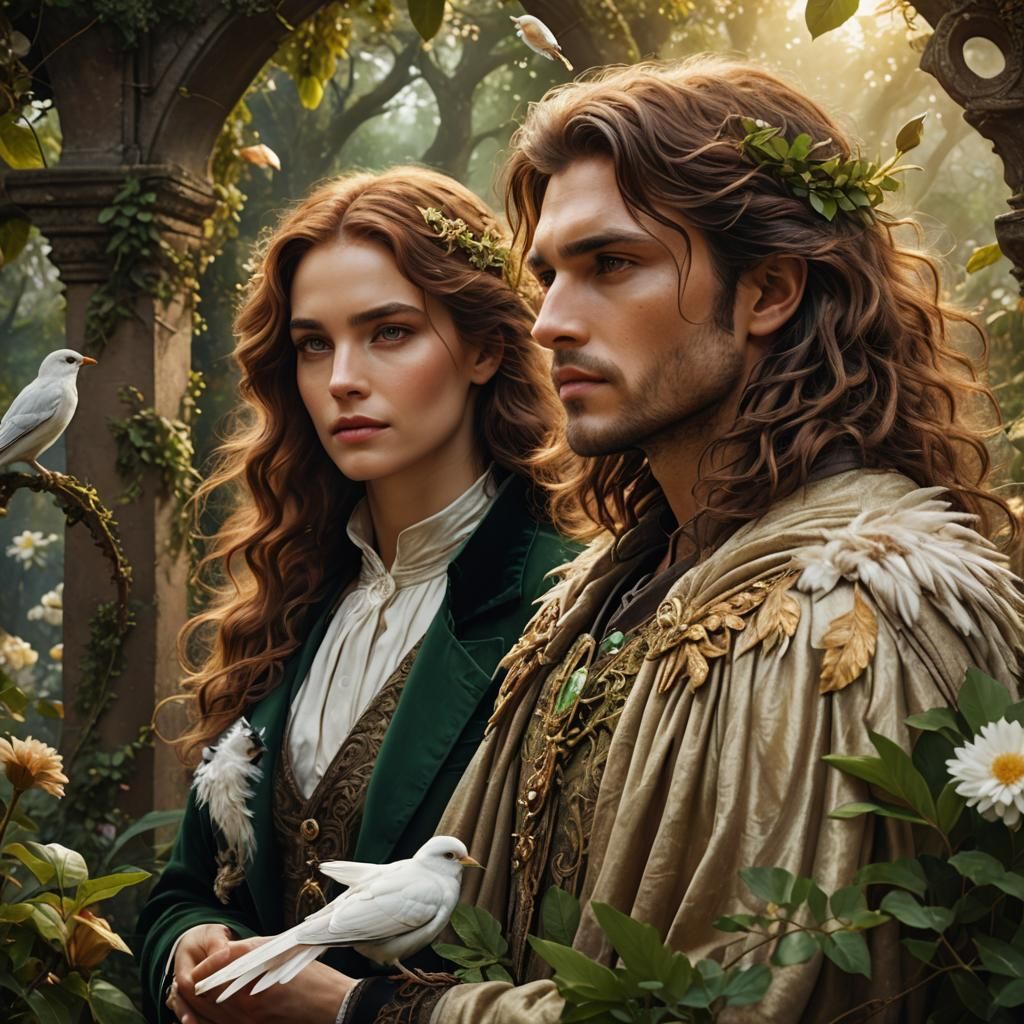 Enchanted Garden Couple in Detailed Matte Painting