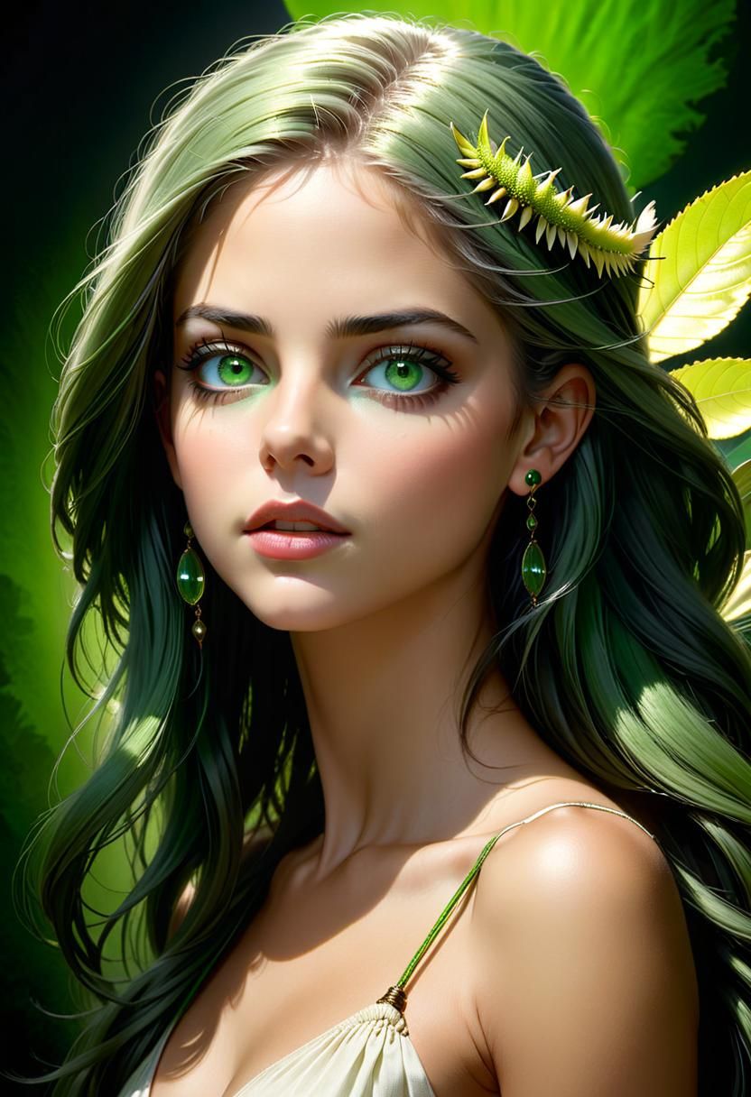 Napaeae Nymph Portrait with Piercing Green Eyes