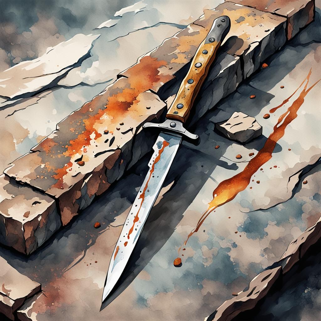 Rusty Knife: Depressed Watercolor Digital Illustration