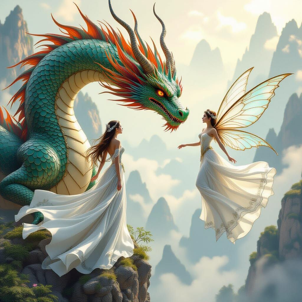 Fairy and Dragon in Ethereal Fantasy Realm