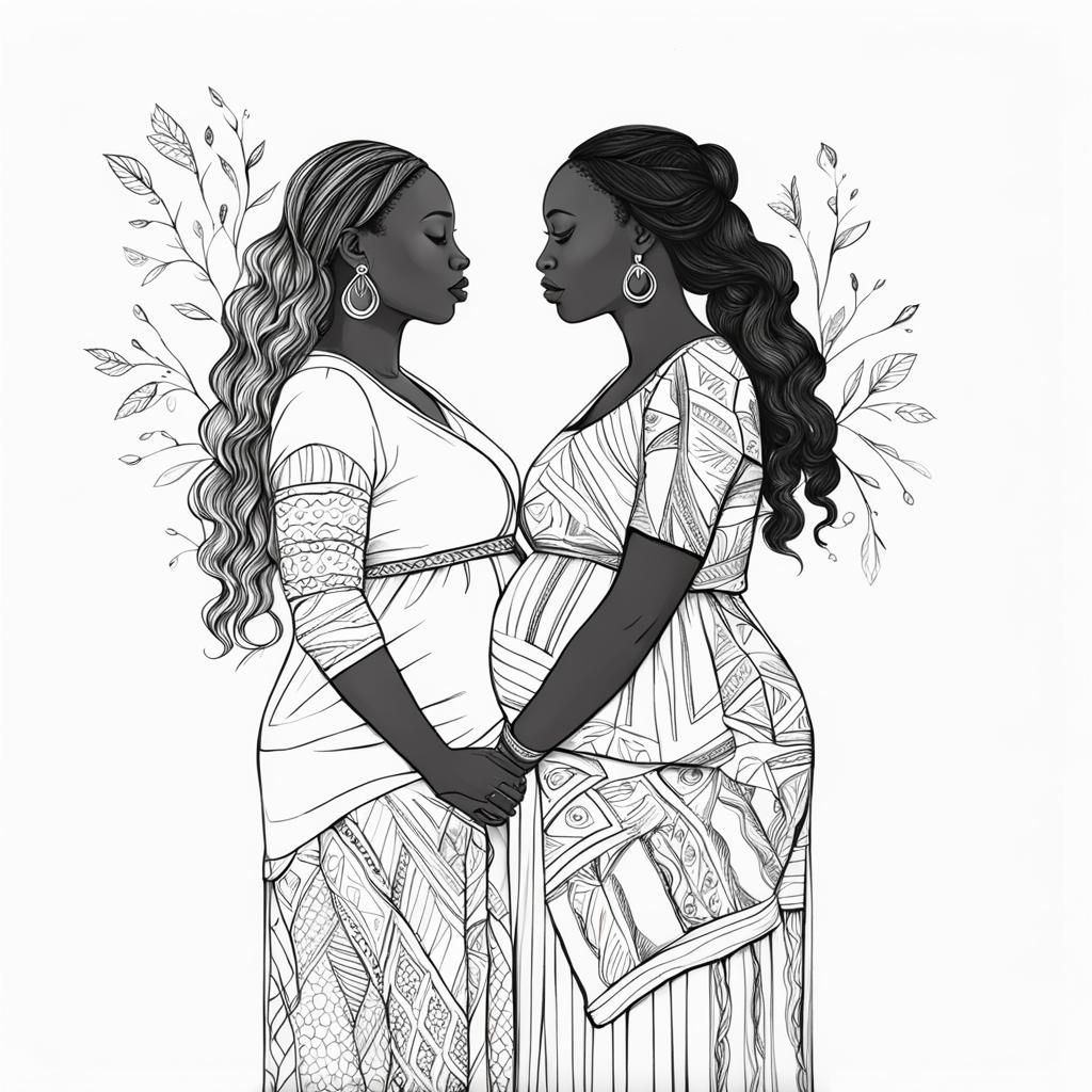 Loving Pregnant Couple in an Art Drawing