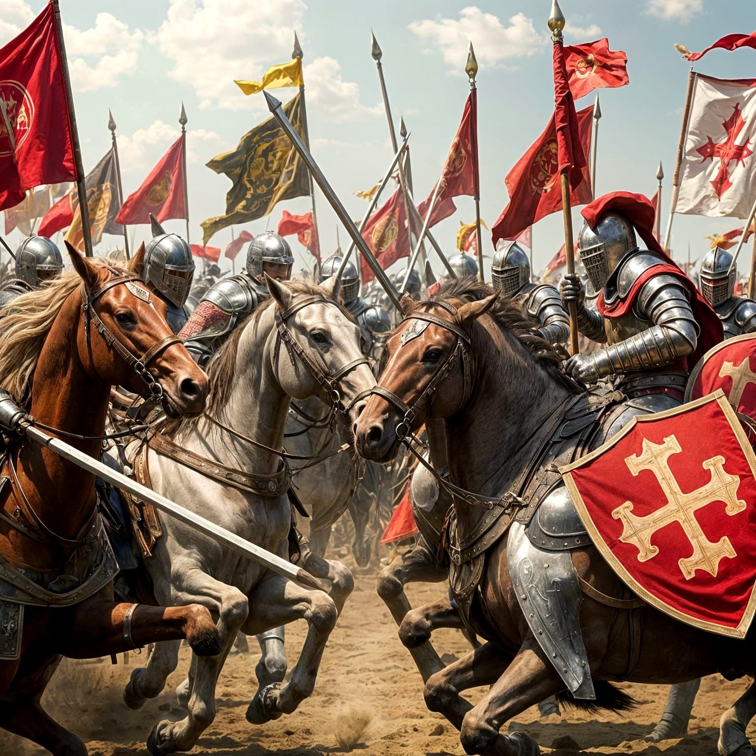 Medieval Tournament: Armored Knights Clash in Vivid Detail
