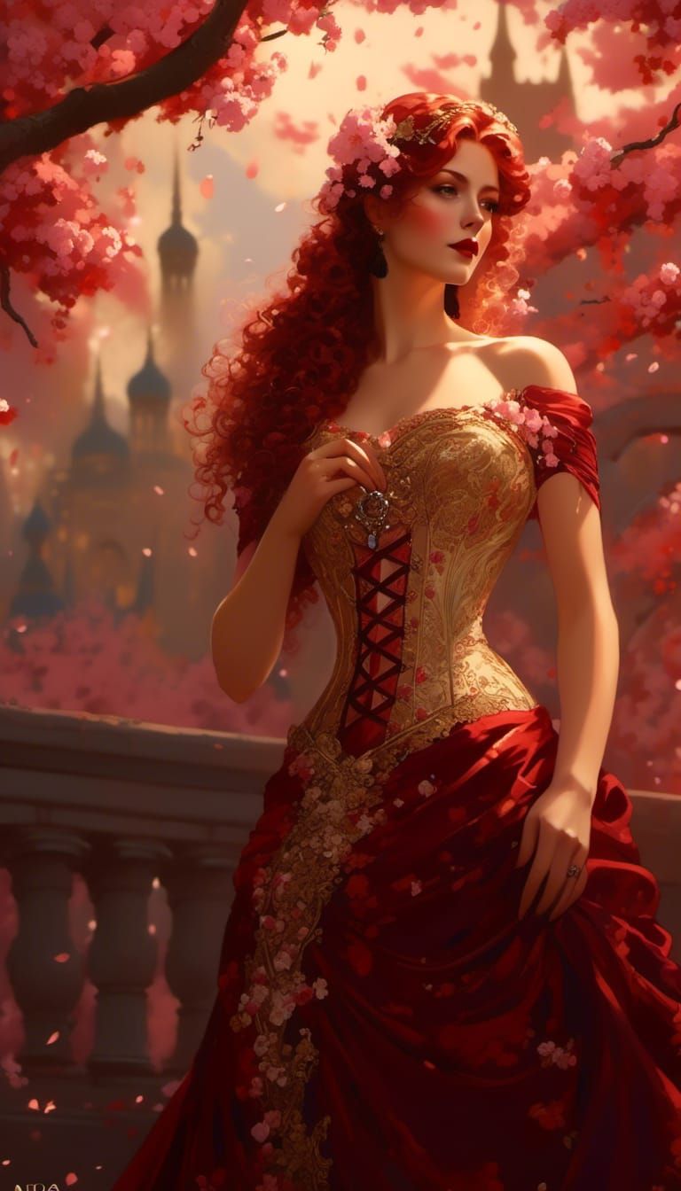 Hedge Witch with Cherry Blossoms in Victorian Style