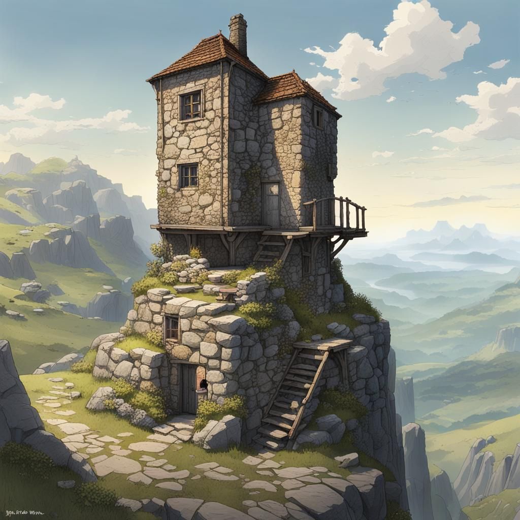Abandoned Cliffside Stone House with Wizard's Tower