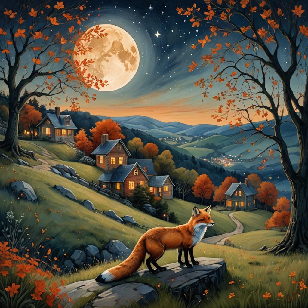 Folk art painting of a fox #1