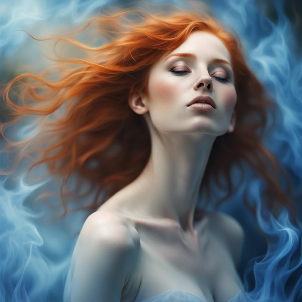 Redhead in Blue Flames with Divine Light