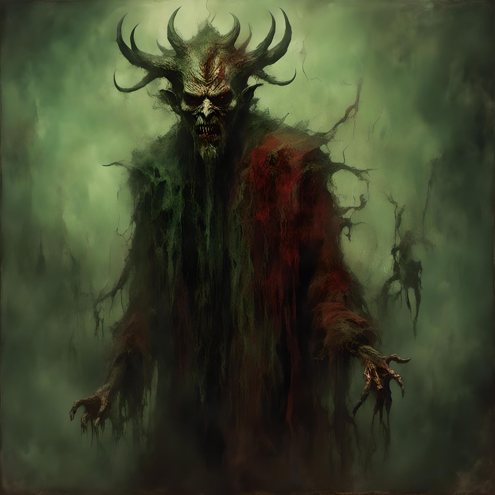 Janus-Faced Demon in Mystic Fog with Celtic Patterns