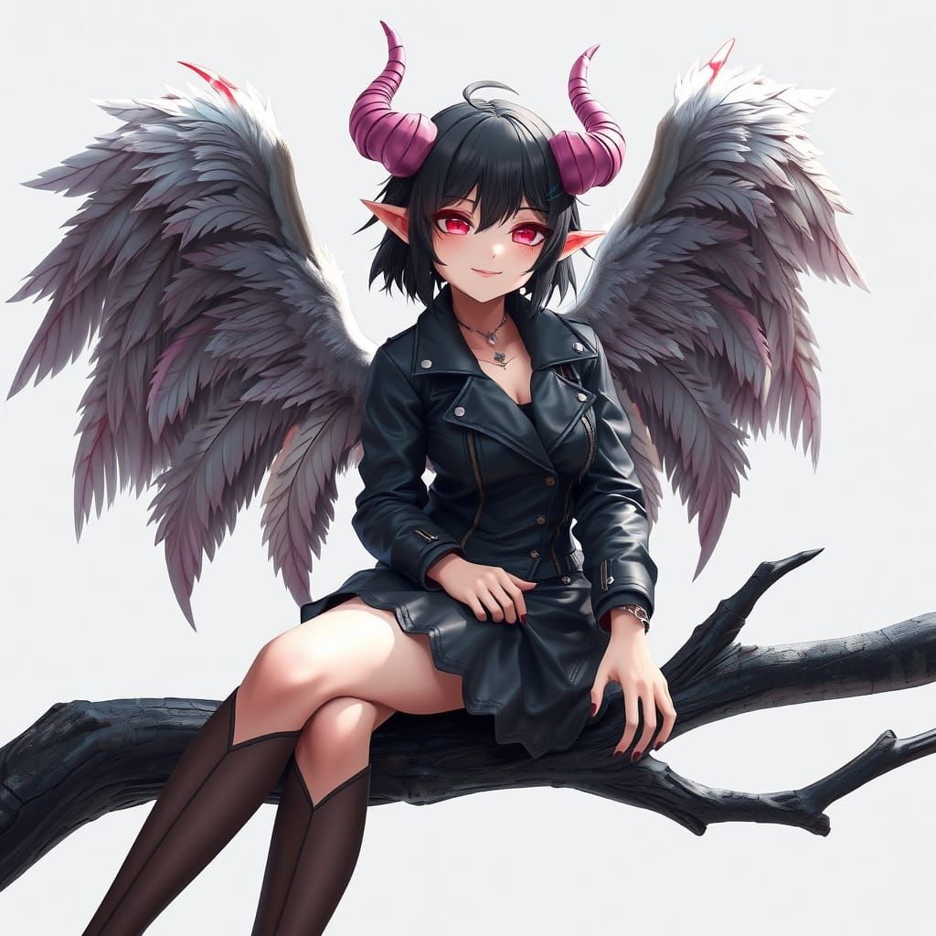 Half Demon Half Angel Goddess in Leather Jacket