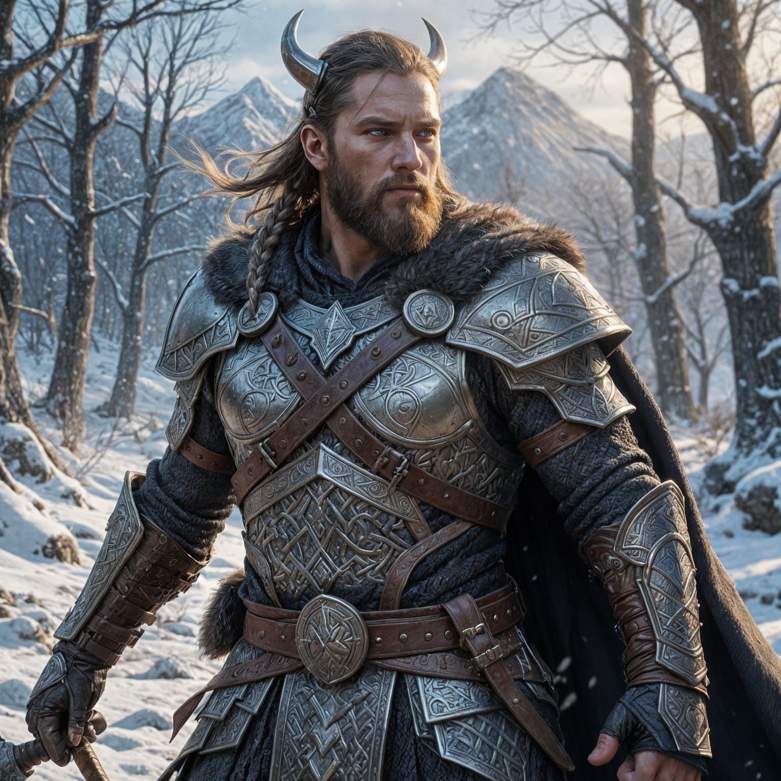 Epic Viking Templar Warrior in Winter Landscape
