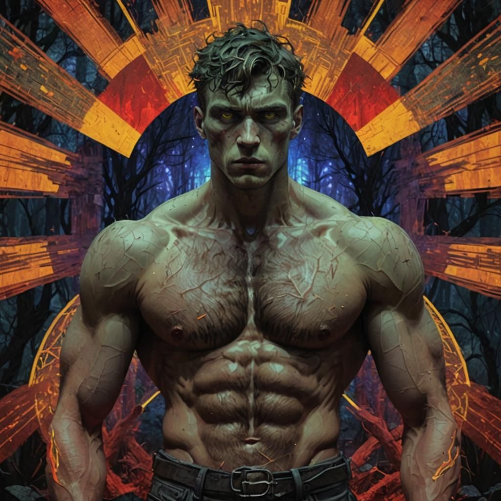 Surreal Post-Apocalyptic Deity in Geometric Fauvism Style