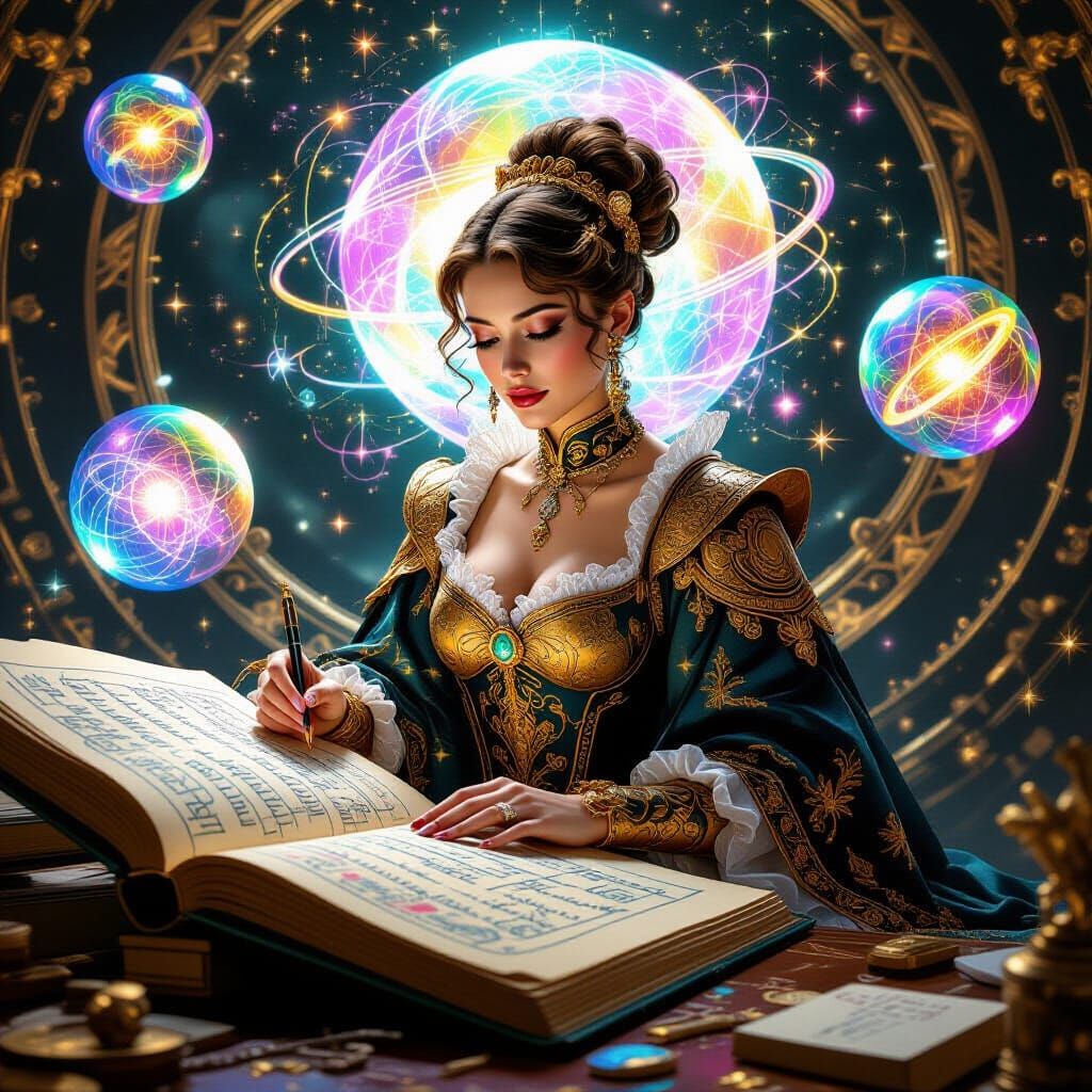 Renaissance AI God Doodles in Cosmic Ledger