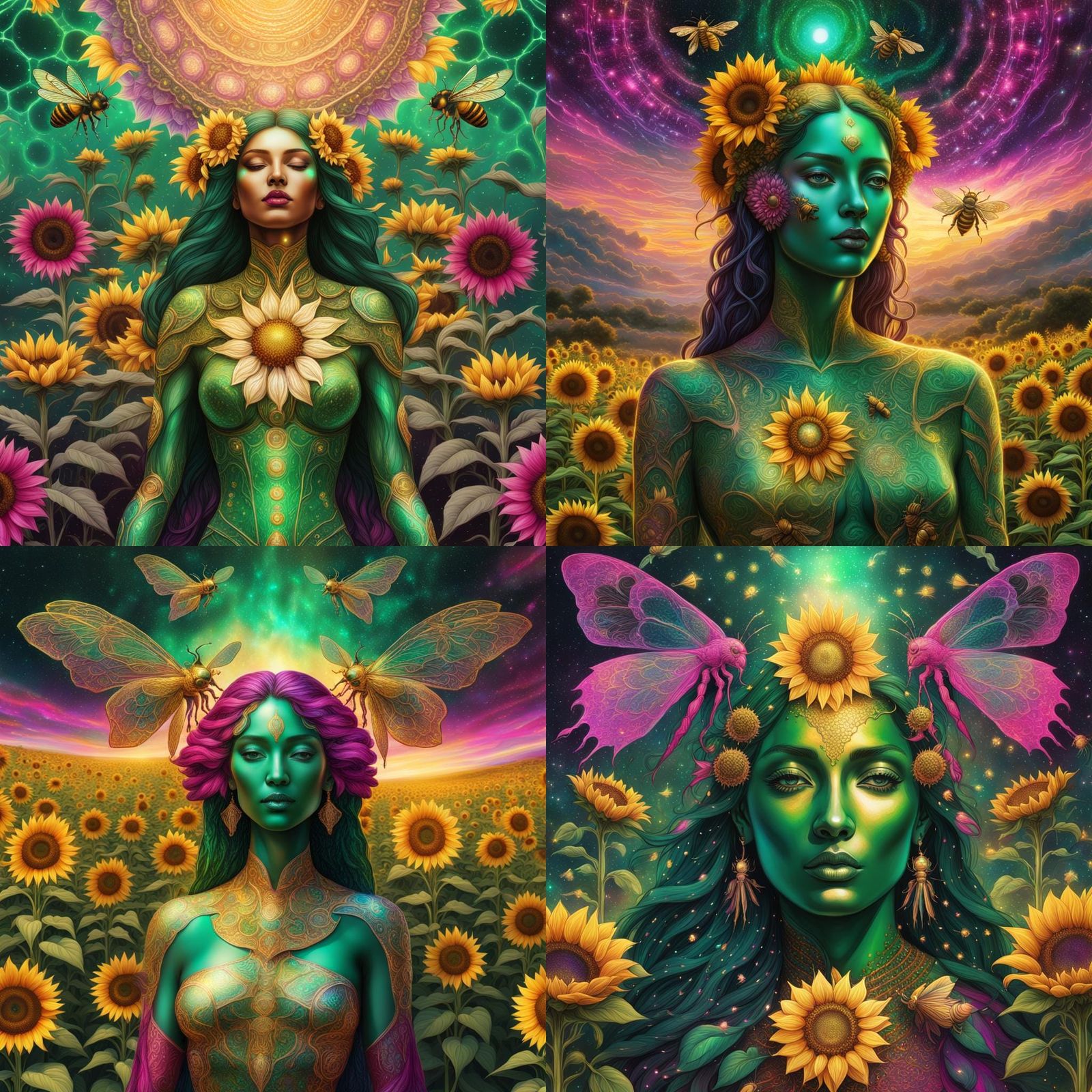 Twin Souls with Golden Aura in Sunflower Garden